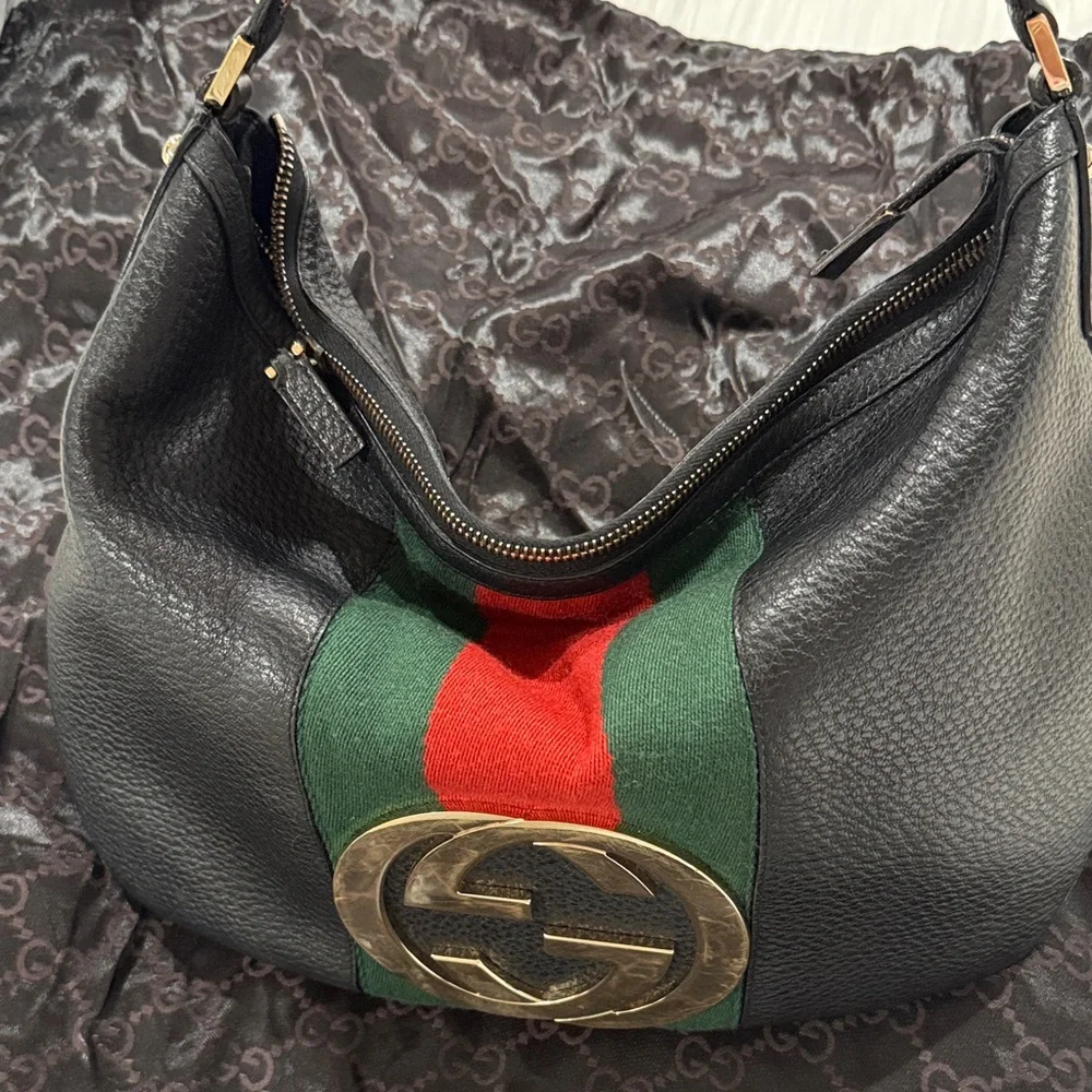 GUCCI Ophidia Hobo Black Leather Bag with Gold Logo - Picture 5 of 8